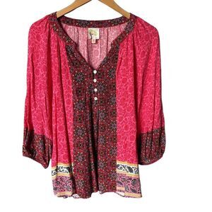 Anthropologie Fig & Flower Blouse Bohemian Floral Print Colorful